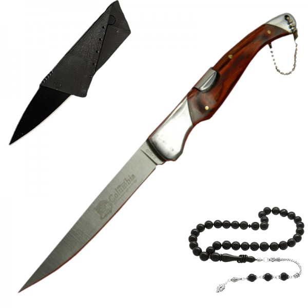 21 Cm Columbia B-030-A Manuel Cep Çakısı Yanında Cüzdan Çakısı ve Tesbih İle